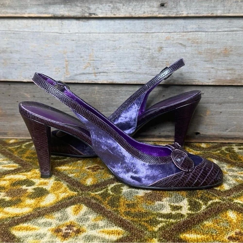 (7/125) Gianni Bini Purple Slingback Heels Women’s Size 8 Croc Embossed Bow Vint - Picture 8 of 8